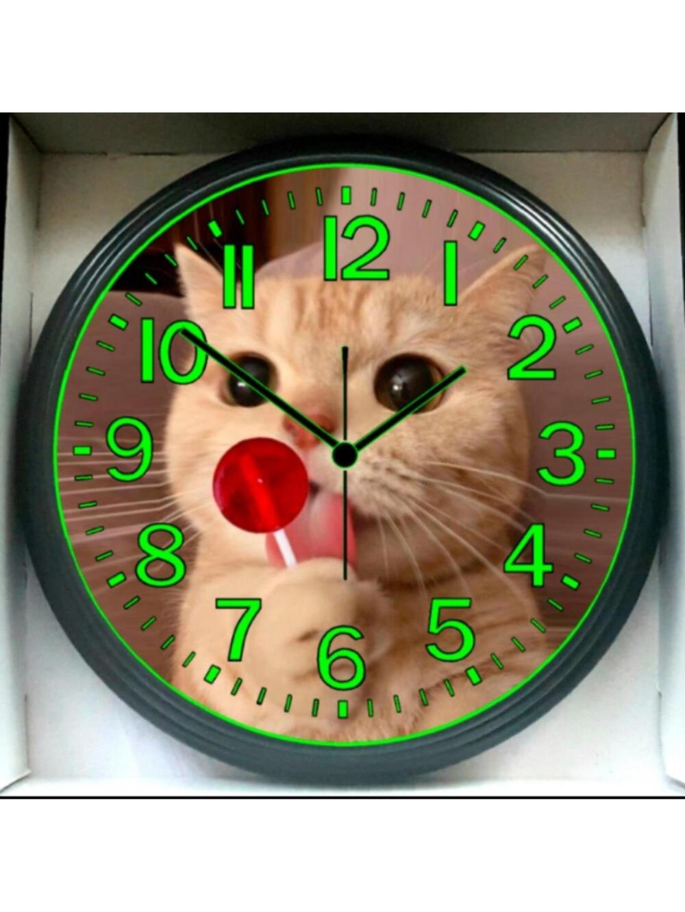 Cat Living Room Lounge Music Art Studio Glow In The Dark Wall Clock New!